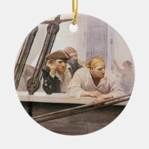 Vintage Pirates Brig Covenant in a Fog by NC Wyeth Ceramic Tree Decoration