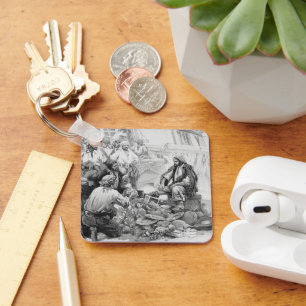 Vintage Pirates Counting their Treasures and Loot Key Ring