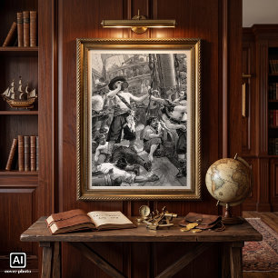 Vintage Pirates Drinking and Fighting on the Ship Poster