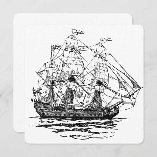 Vintage Pirates Galleon Gun Ship Sketch Invitation (Front/Back)
