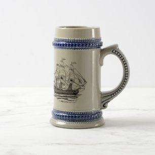 Vintage Pirates Galleon, Sketch of a 74 Gun Ship Beer Stein