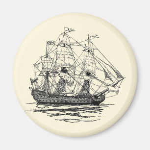 Vintage Pirates Galleon, Sketch of a 74 Gun Ship Magnet