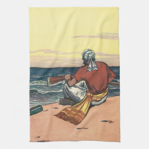 Vintage Pirates, Marooned on a Deserted Island Tea Towel