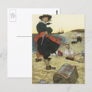 Vintage Pirates, William Kidd Burying Treasure Postcard