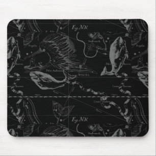 Vintage Pisces Constellation Hevelius Engraving Mouse Pad