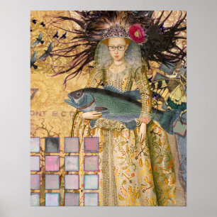 Vintage Pisces Fish Woman Gothic Classic  Poster