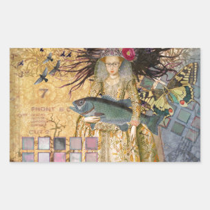 Vintage Pisces Fish Woman Gothic Classic Rectangular Sticker