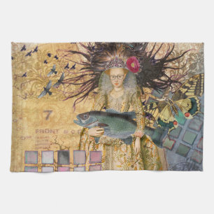 Vintage Pisces Fish Woman Gothic Classic Tea Towel