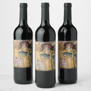Vintage Pisces Fish Woman Gothic Classic Wine Label