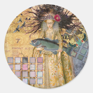 Vintage Pisces Woman Gothic Classic  Classic Round Sticker