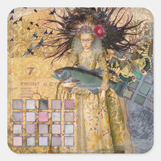 Vintage Pisces Woman Gothic Classic  Square Sticker (Front)