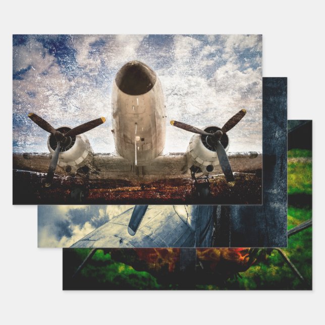 Vintage Piston Engine Aircrafts And Propellers Art Wrapping Paper Sheet (Set)