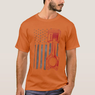 Vintage Piston Funny Muscle Car Mechanic Flag USA T-Shirt