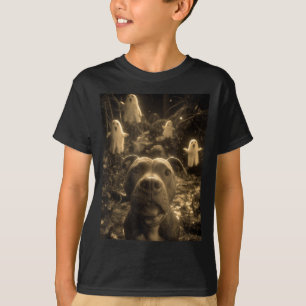 Vintage Pit Bull Selfie Ghosts Haunted Forest T-Shirt