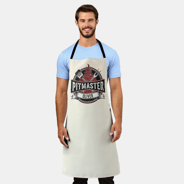 Vintage Pitmaster BBQ Logo Personalised Apron (Worn)