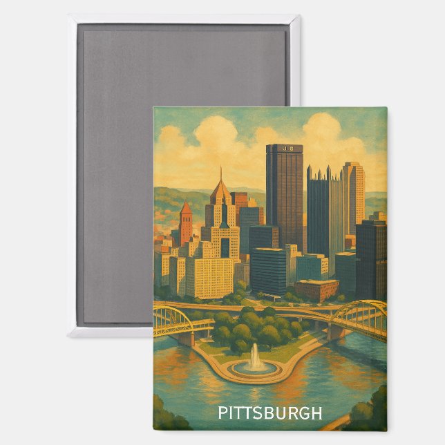 Vintage Pittsburgh Pennsylvania Skyline Magnet (Front/Back)