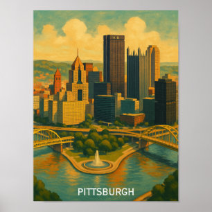 Vintage Pittsburgh Pennsylvania Skyline Poster
