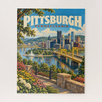Vintage Pittsburgh Pennsylvania Skyline Travel Jigsaw Puzzle