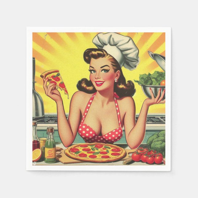 Vintage Pizza Girl Napkin (Front)