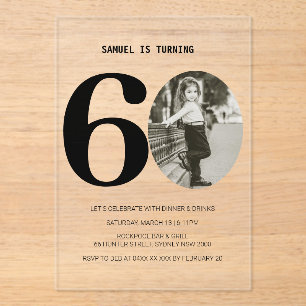 Vintage Plaid 60th Birthday Photo Acrylic Invitations