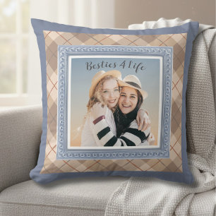Vintage Plaid Besties Best Friend Photo Cushion