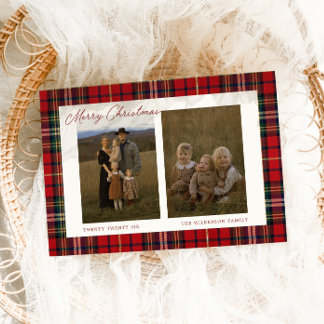 Vintage Plaid Christmas Family Photo Holiday Card