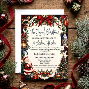 Vintage Plaid Christmas Santa Festive Greenery Invitation
