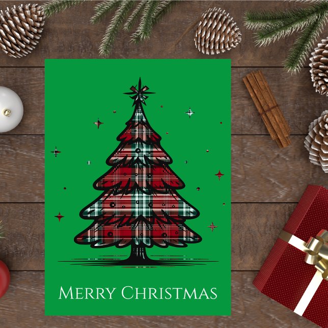 Vintage Plaid Christmas Tree Holiday Card (Creator Uploaded)