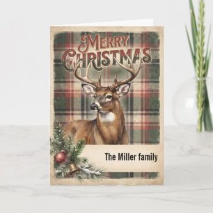 Vintage Plaid Majestic Buck Custom Christmas Card