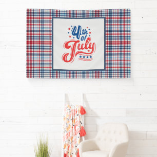Vintage, plaid red white blue pattern banner