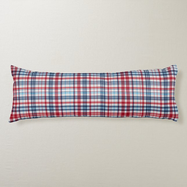 Vintage, plaid red white blue pattern  body cushion (Front)