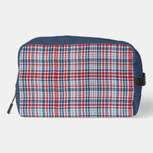 Vintage, plaid red white blue pattern dopp kit