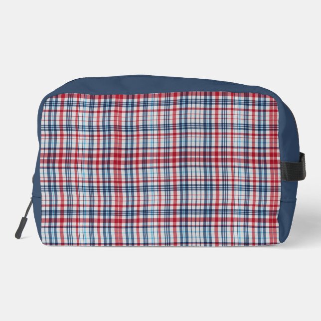 Vintage, plaid red white blue pattern  dopp kit (Back)