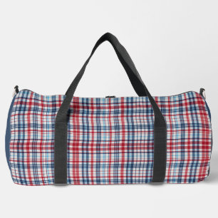 Vintage, plaid red white blue pattern duffle bag