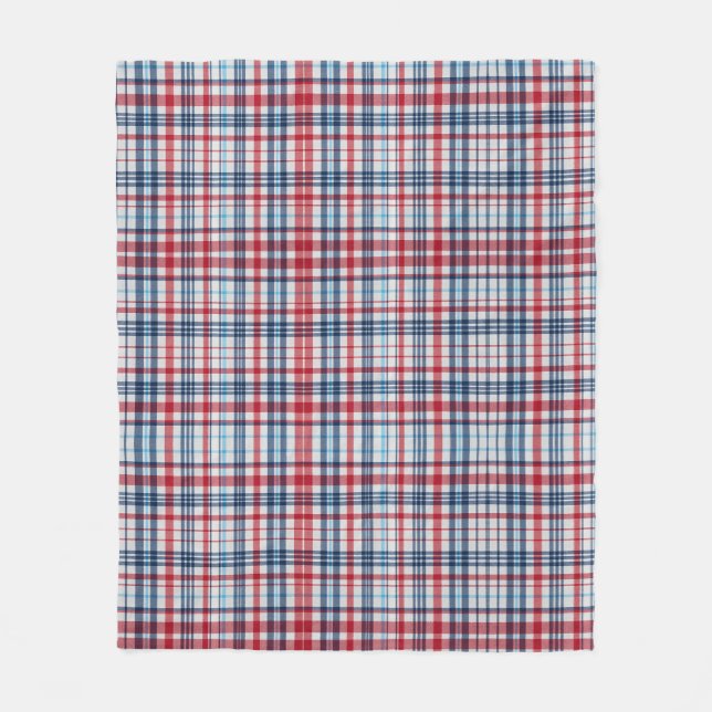 Vintage, plaid red white blue pattern  fleece blanket (Front)