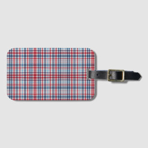 Vintage, plaid red white blue pattern luggage tag