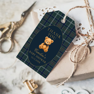 Vintage Plaid Teddy Bear Baby Shower Gift Tags 