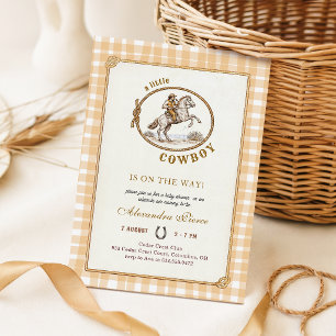 Vintage Plaid Western Little Cowboy Baby Shower Invitation