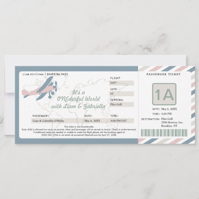 Vintage Plane Birthday Boarding Pass Ticket Invitation (Front)
