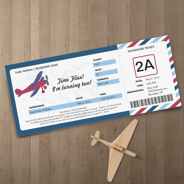 Vintage Plane Birthday Boarding Pass Ticket Invitation (Creator Uploaded)