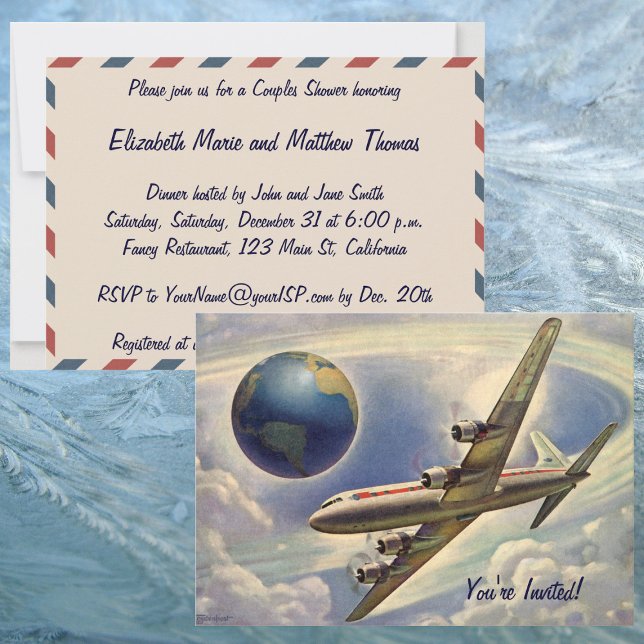 Vintage Plane with World Couple Shower Invitation (Creator Uploaded)