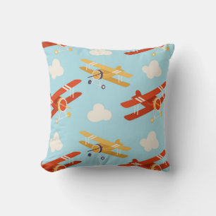 Vintage Planes Clouds Background Pattern Cushion