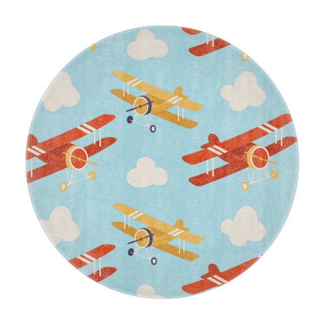 Vintage Planes Clouds Background Pattern Cutting Board (Front)