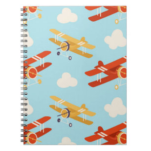 Vintage Planes Clouds Background Pattern Notebook