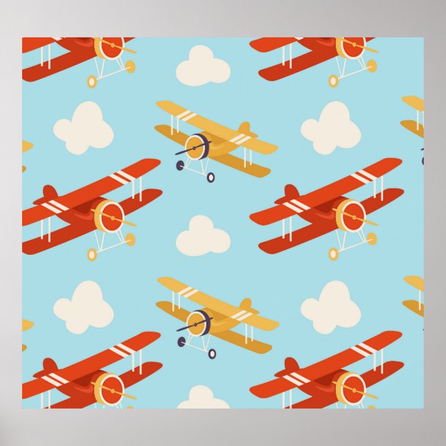 Vintage Planes Clouds Background Pattern Poster (Front)