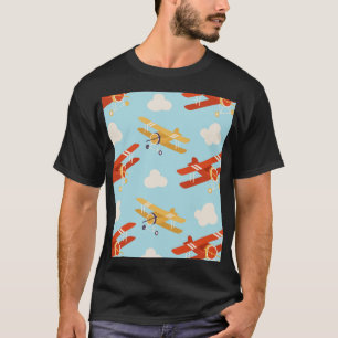 Vintage Planes Clouds Background Pattern T-Shirt