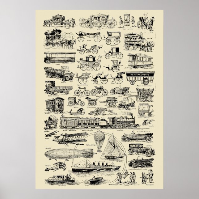 Vintage Planes Trains & Automobiles Poster (Front)