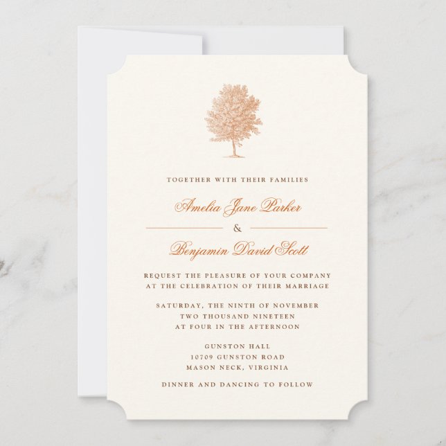 Vintage Planetree Maple Wedding Invitation (Front)