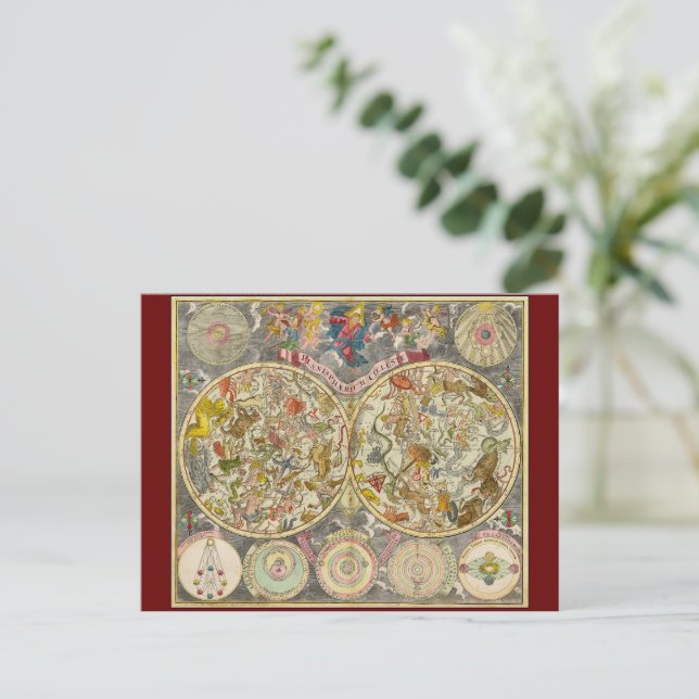 Vintage Planisphaerium Coeleste Celestial Map Postcard (Standing Front)