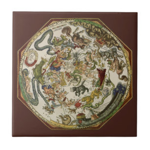 Vintage Planisphere Celestial Map by Peter Apian Tile